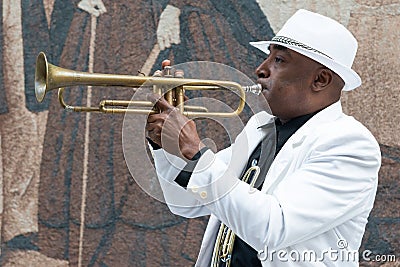 Black cuban musician playing the trumpet Editorial Stock Photo