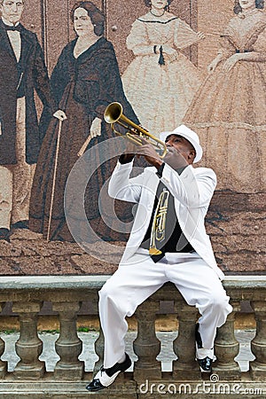 Black cuban musician playing the trumpet Editorial Stock Photo