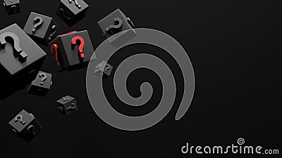Black cube with sign question mark background with copy space 3D render Stock Photo