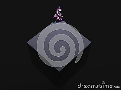 Black cube slowly dissolving into purple crystals Stock Photo
