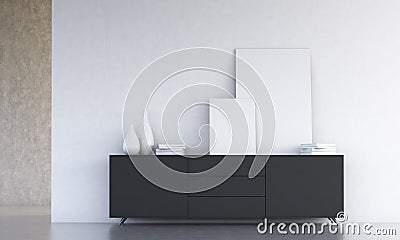 Black cupboard with frames Stock Photo