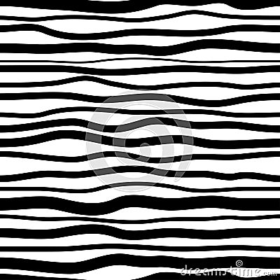 Black curved stripes on white background. Simple monochrome undulating pattern. Optical art, seamless dynamic texture. Vector Vector Illustration