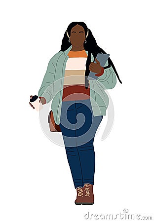 Black curvy girl student vector isolated on white. Vector Illustration