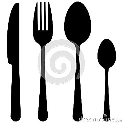 Black cutlery flat simple design icon set isolated on white background. Vector Illustration