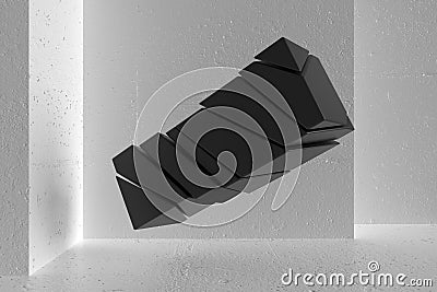 Black abstract geometric shapes on background white wall. Cube. 3D rendering. Stock Photo
