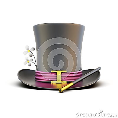 Black cylinder magician with a magic wand on a white background Cartoon Illustration