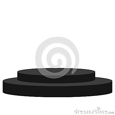 Black 3d podium mockup on white background. Black glossy realistic slim cylinder circle podium stage. Realistic winner podium. Stock Photo