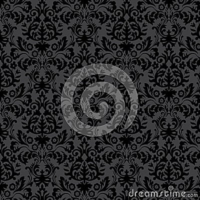 Black damask vintage floral pattern Vector Illustration