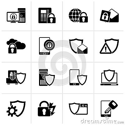 Black Data and Information Protection Security Icons Vector Illustration