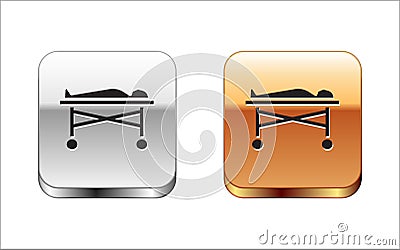 Black Dead body in the morgue icon isolated on white background. Silver-gold square button. Vector Vector Illustration