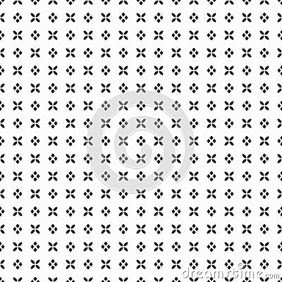 Black dense flower and rhombus dots pattern on white Vector Illustration
