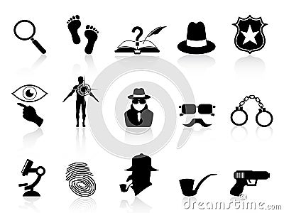 Black detective icons set Vector Illustration
