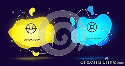 Black Dharma wheel icon isolated on black background. Buddhism religion sign. Dharmachakra symbol. Abstract banner with Vector Illustration