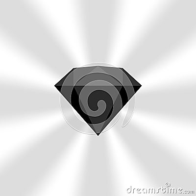 Black diamond gemstone on zoom comics, black flat diamonds jewelry icon, black gems on soft rays burst shine background, black Vector Illustration