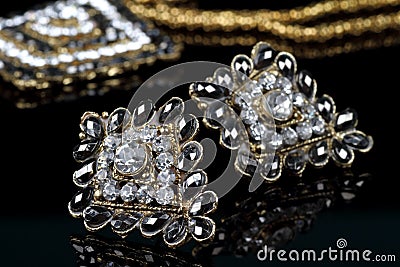Black Diamond Jewelry Earrings Pair Stock Photo