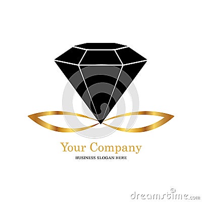 Black Diamond resting on a golden infinity symbol, Jewelry logo design Vector Illustration