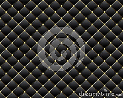 Vector Abstract Black diamond shape upholstery luxury pattern background with buttons & golden border Vector Illustration