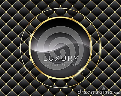 Vector Abstract Black diamond shape upholstery luxury background with buttons golden border & a golden circle Vector Illustration