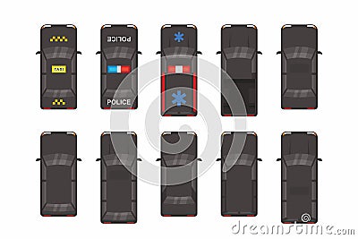 Black Different Cars. Top View Vector Illustration