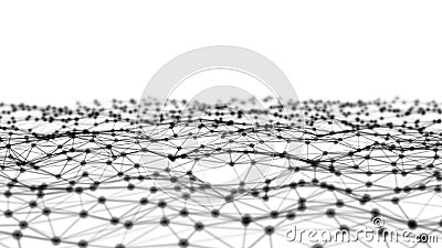 Black digital computer data and network connection triangle lines and spheres in futuristic technology concept on white background Cartoon Illustration