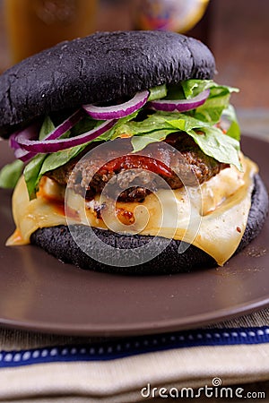 Black dirty burger Stock Photo