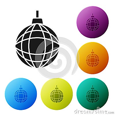 Black Disco ball icon isolated on white background. Set icons in color circle buttons. Vector Vector Illustration