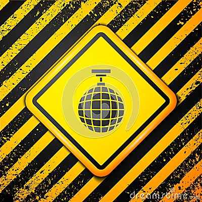 Black Disco ball icon isolated on yellow background. Warning sign. Vector Vector Illustration