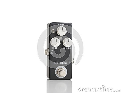 Black Distortion Guitar Pedal Isolated On White Background Stock Photo