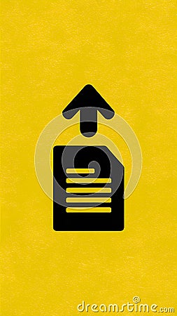 Black document icon on yellow background with CSV & arrow symbol, representing file transfer Stock Photo