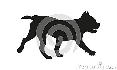 Black dog silhouette. Running american bully puppy. Isolated on a white background Vector Illustration