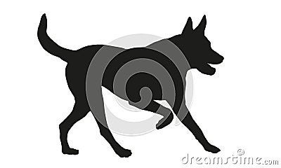 Black dog silhouette. Running belgian sheepdog puppy. Malinois. Pet animals. Isolated on a white background. Vector Illustration