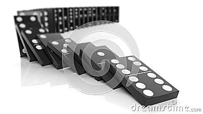 Black domino tiles falling in a row Stock Photo