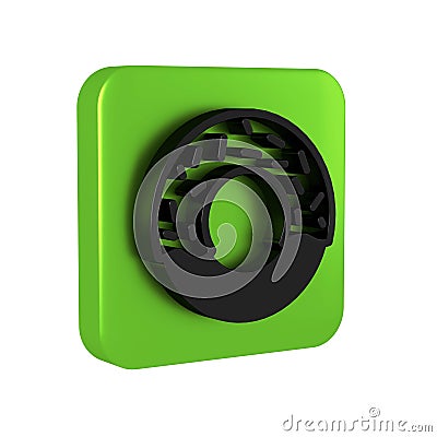 Black Donut with sweet glaze icon isolated on transparent background. Green square button. Stock Photo