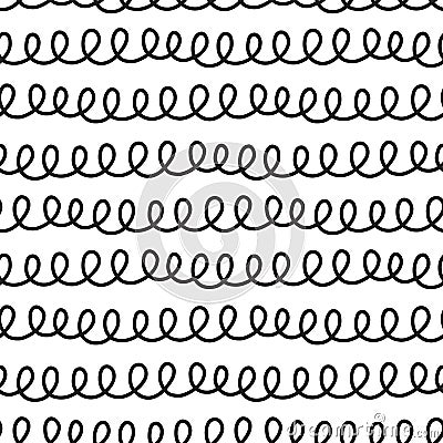 Black doodles seamless vector pattern. Hand drawn monochrome doodle twirls repeating background. For fabric, web Vector Illustration
