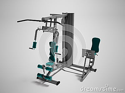 Black doubles with green seat mats sports weight training device for trainings 3d render on gray background with shadow Stock Photo