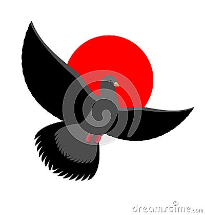 Black Dove symbol of sadness and mourning. Flying black Bird on Vector Illustration