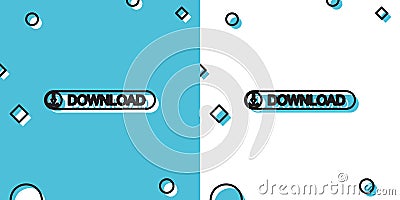 Black Download button with arrow icon isolated on blue and white background. Upload button. Load symbol. Random dynamic Vector Illustration