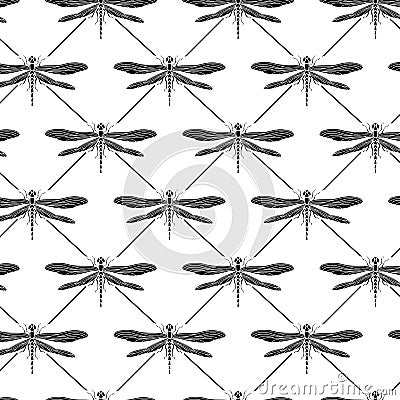 Black dragonfly stencil pattern. Vector Illustration