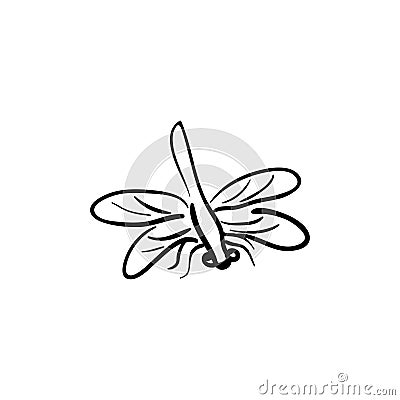 Black dragonfly on white background isolated. Hand-drawn vector illustration Cartoon Illustration