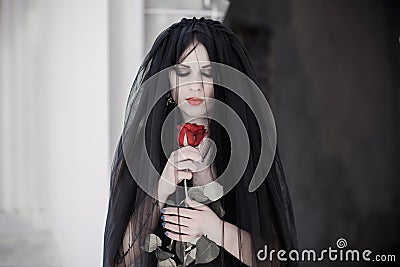 Black dress for Halloween party, gothic bride Stock Photo