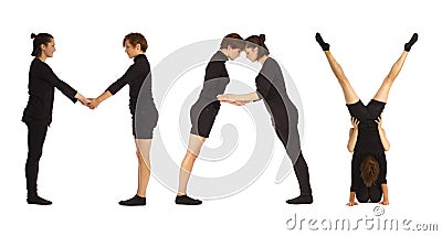 Black dressed people forming word MAY Stock Photo