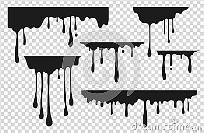 Black dripping stain. Liquid paint drop, oil ink splatter melted chocolate caramel splash black graffiti stain. Vector Vector Illustration