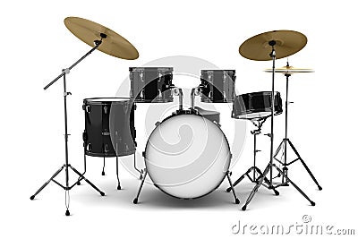 Black drum kit isolated on white Stock Photo