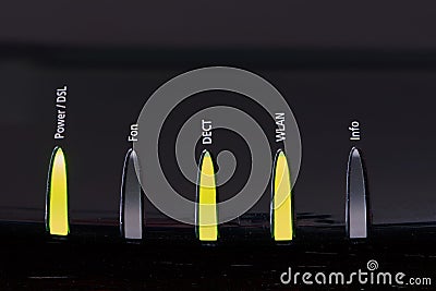 DSL router close up with five signal lights Stock Photo