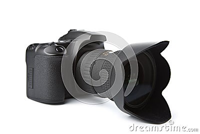 Black DSLR camera isolated Stock Photo