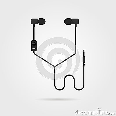 Black earphones with shadow Vector Illustration