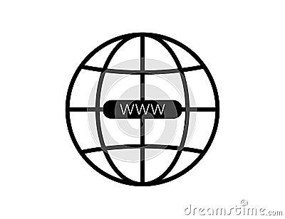Black earth or globe icon with www. Planet illustration with network symbol. World wide web symbol in earth sign Vector Illustration