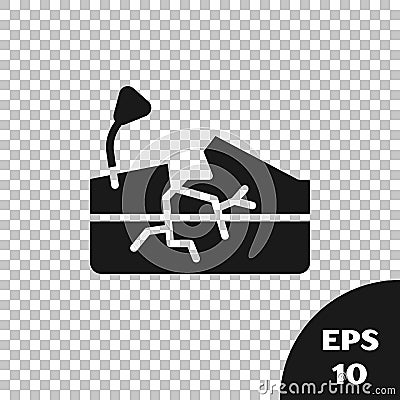 Black Earthquake icon isolated on transparent background. Vector Stock Photo