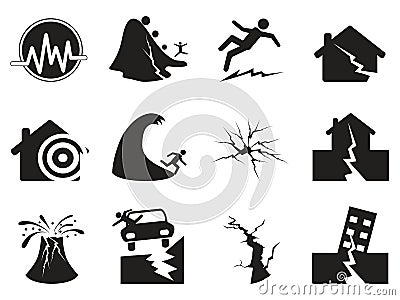 Black earthquake icons set Vector Illustration