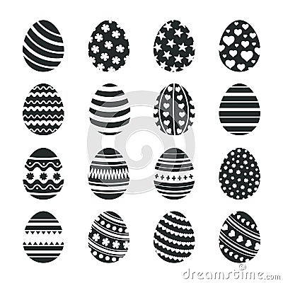 Black easter eggs icons. Christian tradition happy easter celebration egg vector isolated silhouettes Vector Illustration